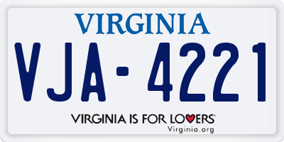 VA license plate VJA4221