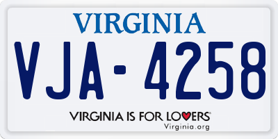 VA license plate VJA4258