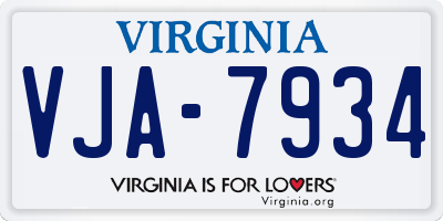 VA license plate VJA7934