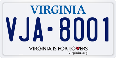 VA license plate VJA8001