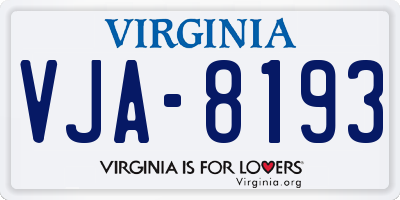 VA license plate VJA8193