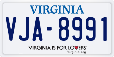 VA license plate VJA8991