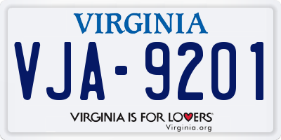 VA license plate VJA9201