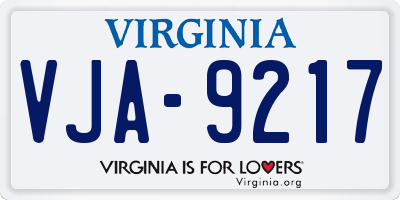 VA license plate VJA9217