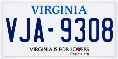 VA license plate VJA9308