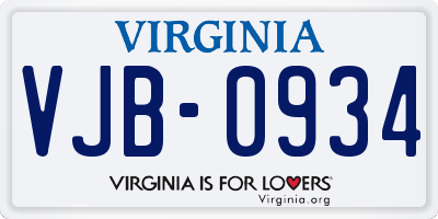 VA license plate VJB0934