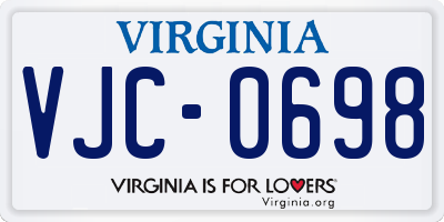VA license plate VJC0698