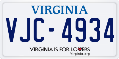 VA license plate VJC4934