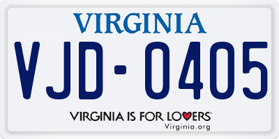 VA license plate VJD0405