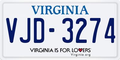 VA license plate VJD3274