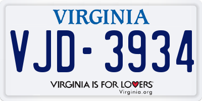 VA license plate VJD3934