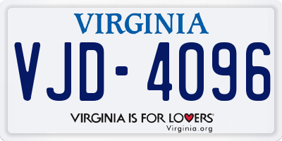 VA license plate VJD4096