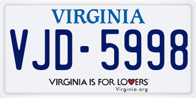 VA license plate VJD5998