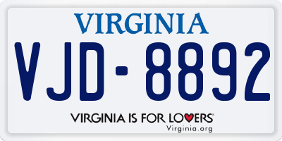 VA license plate VJD8892