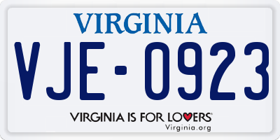 VA license plate VJE0923