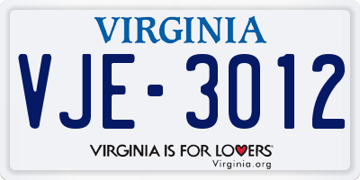 VA license plate VJE3012