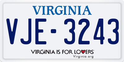 VA license plate VJE3243