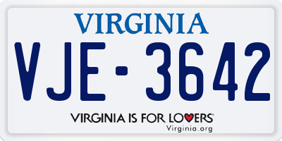 VA license plate VJE3642