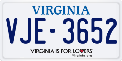 VA license plate VJE3652