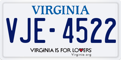 VA license plate VJE4522