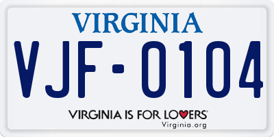VA license plate VJF0104