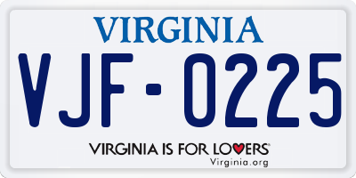 VA license plate VJF0225