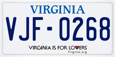 VA license plate VJF0268