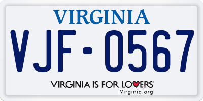 VA license plate VJF0567