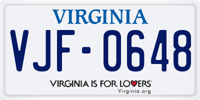 VA license plate VJF0648