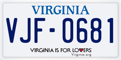 VA license plate VJF0681