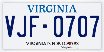 VA license plate VJF0707