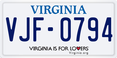 VA license plate VJF0794