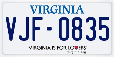 VA license plate VJF0835