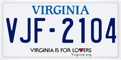 VA license plate VJF2104
