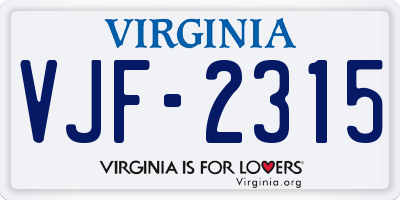 VA license plate VJF2315