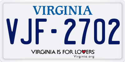 VA license plate VJF2702