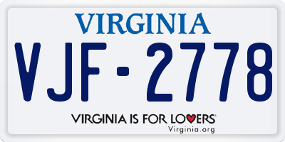 VA license plate VJF2778