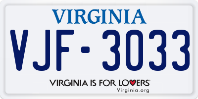 VA license plate VJF3033