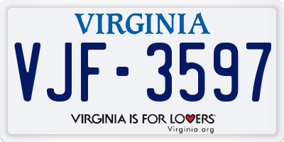VA license plate VJF3597