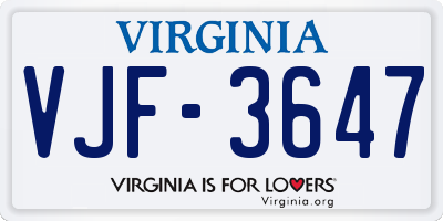 VA license plate VJF3647