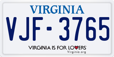 VA license plate VJF3765
