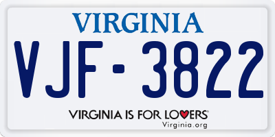 VA license plate VJF3822