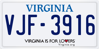VA license plate VJF3916