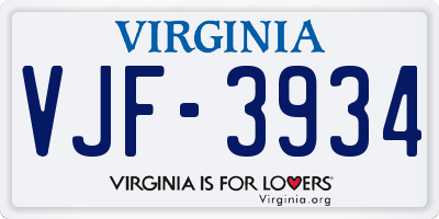 VA license plate VJF3934