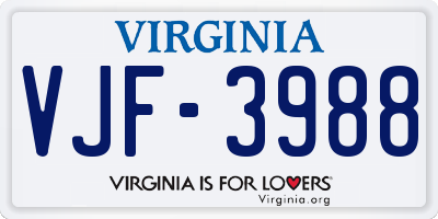 VA license plate VJF3988