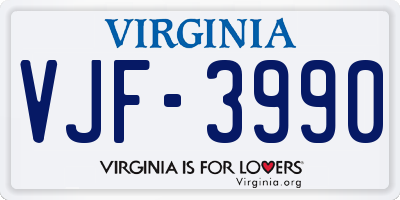 VA license plate VJF3990