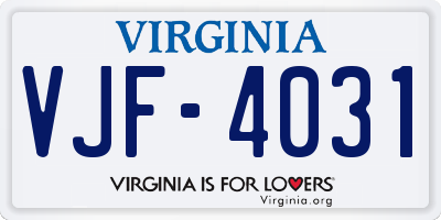 VA license plate VJF4031