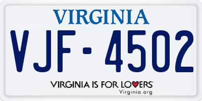 VA license plate VJF4502