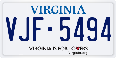 VA license plate VJF5494