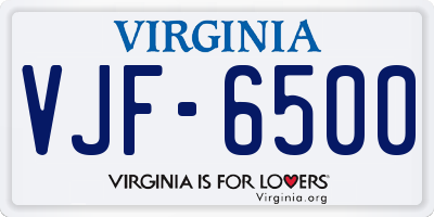 VA license plate VJF6500